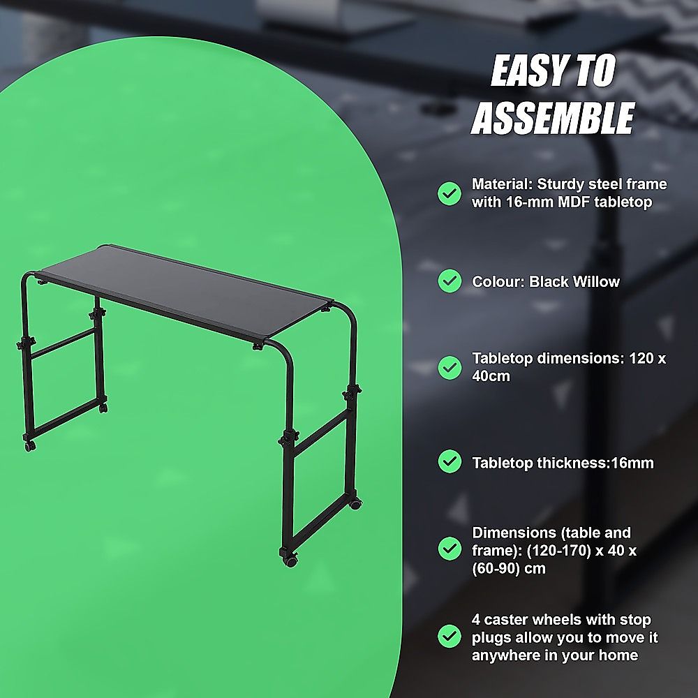 Overbed Table Laptop Desk with Wheels Adjustable Workstation