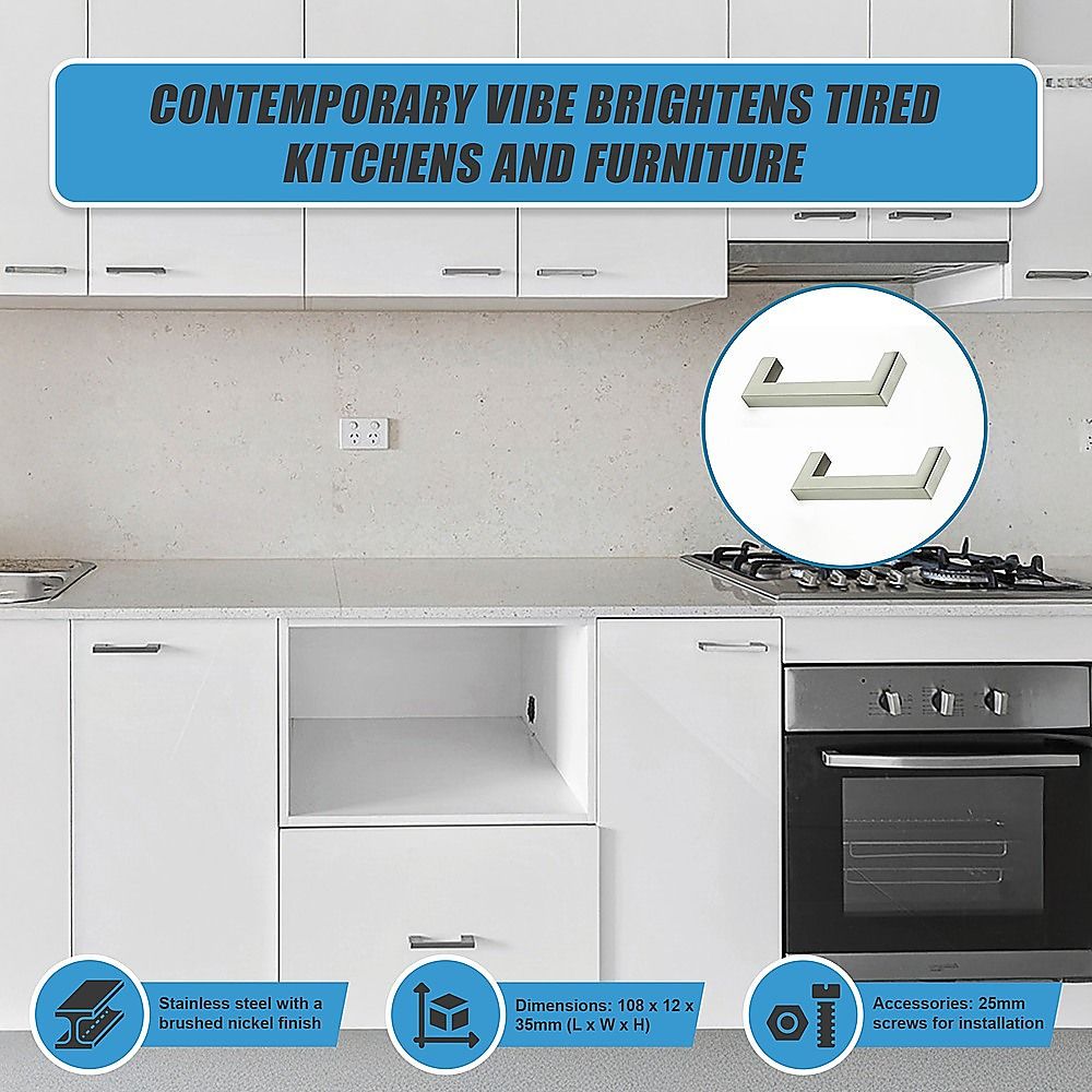 Brushed Nickel Stainless Steel Kitchen Cabinet Square Drawer Pull Handles 15-Pack