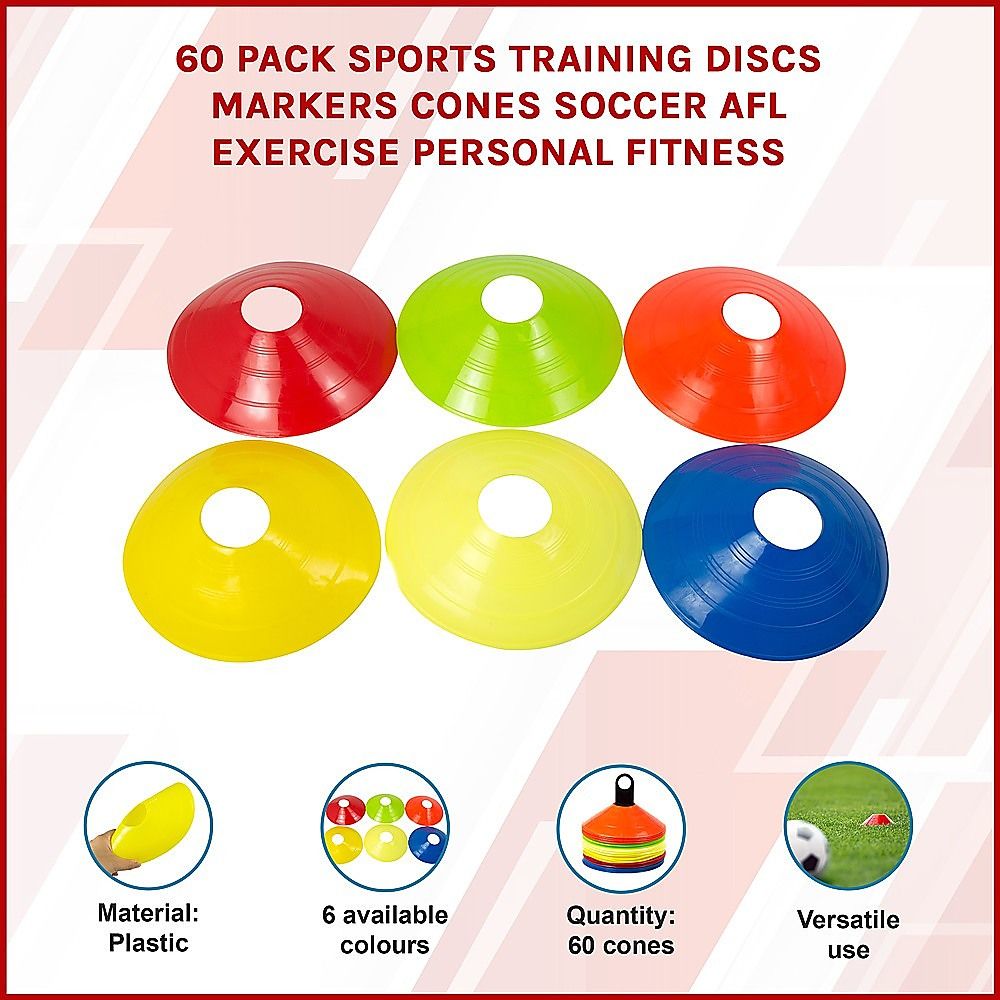 Sports Training Discs 60 Pack Markers Cones for Soccer AFL Exercise Fitness