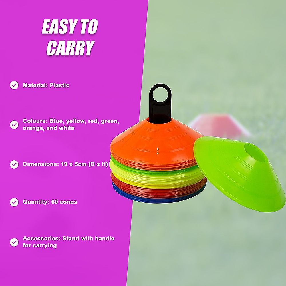 Sports Training Discs 60 Pack Markers Cones for Soccer AFL Exercise Fitness