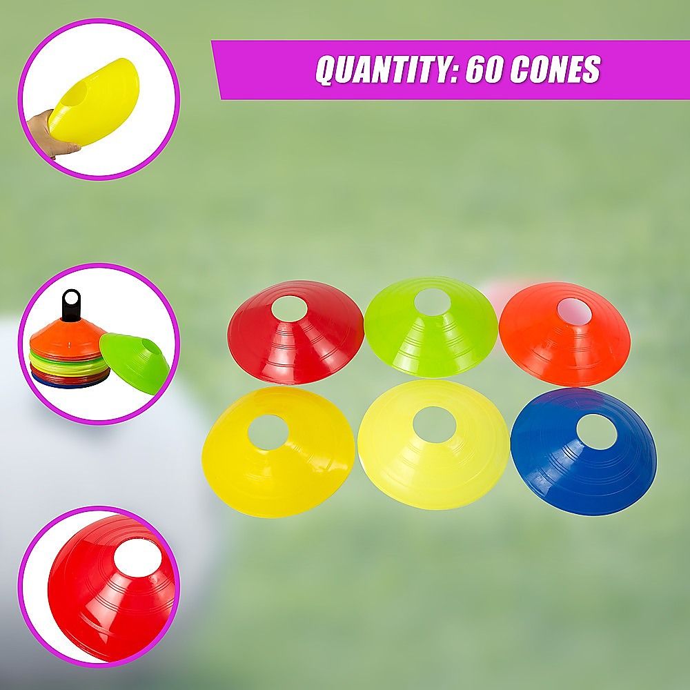 Sports Training Discs 60 Pack Markers Cones for Soccer AFL Exercise Fitness