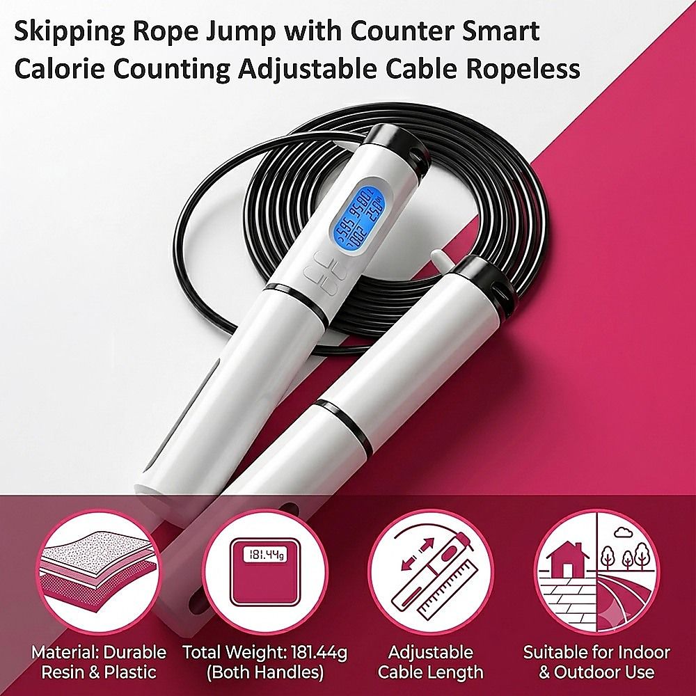 Skipping Rope Jump with Counter Smart Adjustable Calorie Counting Ropeless Cable