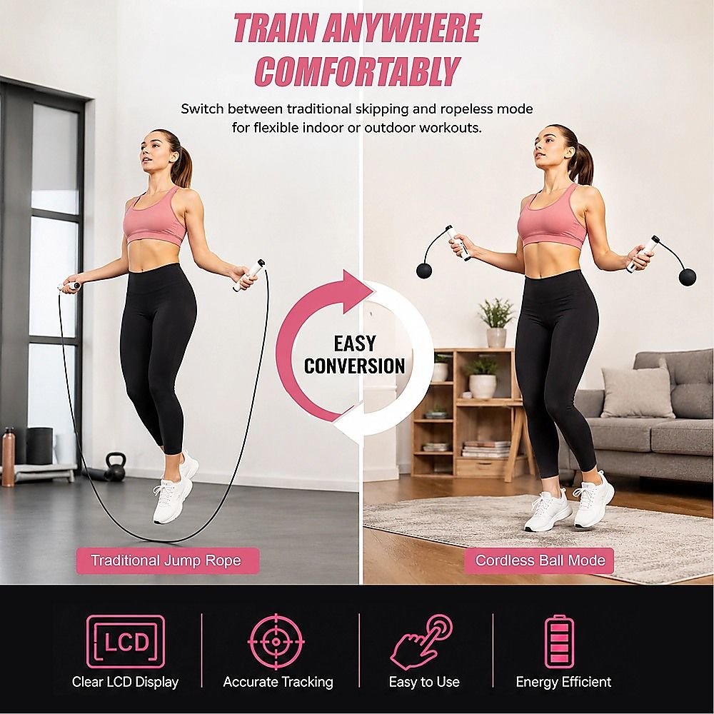 Skipping Rope Jump with Counter Smart Adjustable Calorie Counting Ropeless Cable