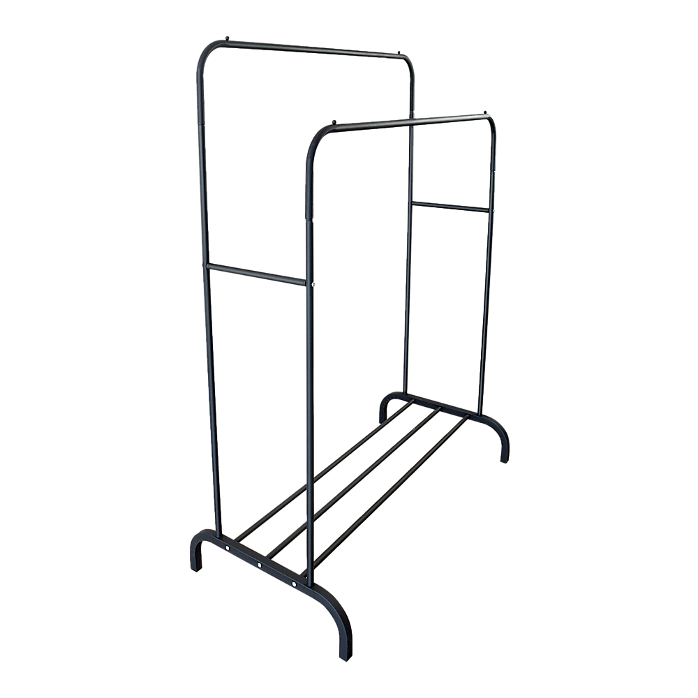 Heavy Metal Double Clothes Rail Hanging Rack Garment Display Stand with Storage Shelf