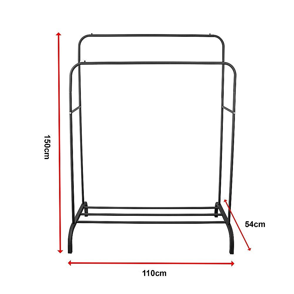 Heavy Metal Double Clothes Rail Hanging Rack Garment Display Stand with Storage Shelf