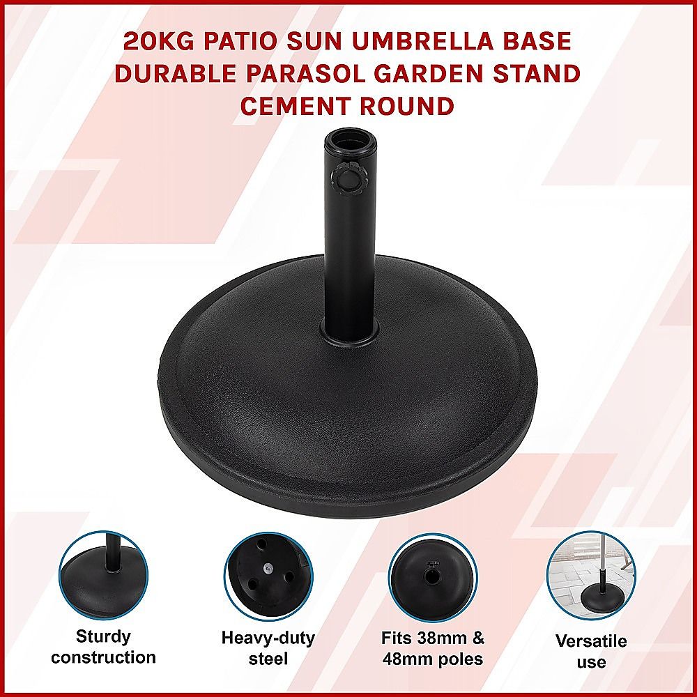 Patio Sun Umbrella Base 20kg Durable Parasol Garden Stand Cement Round