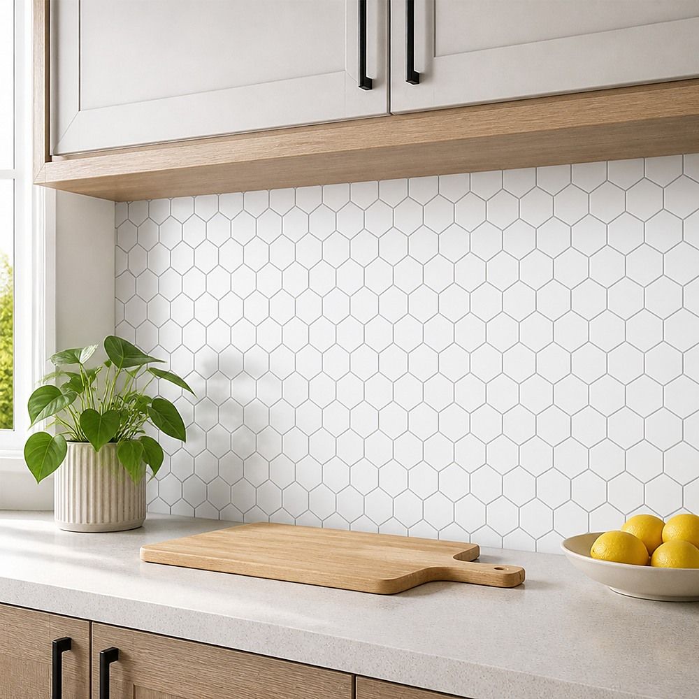 Peel and Stick Wall Tile 3D Hexagon White (30cm x 30cm x 10 sheets)