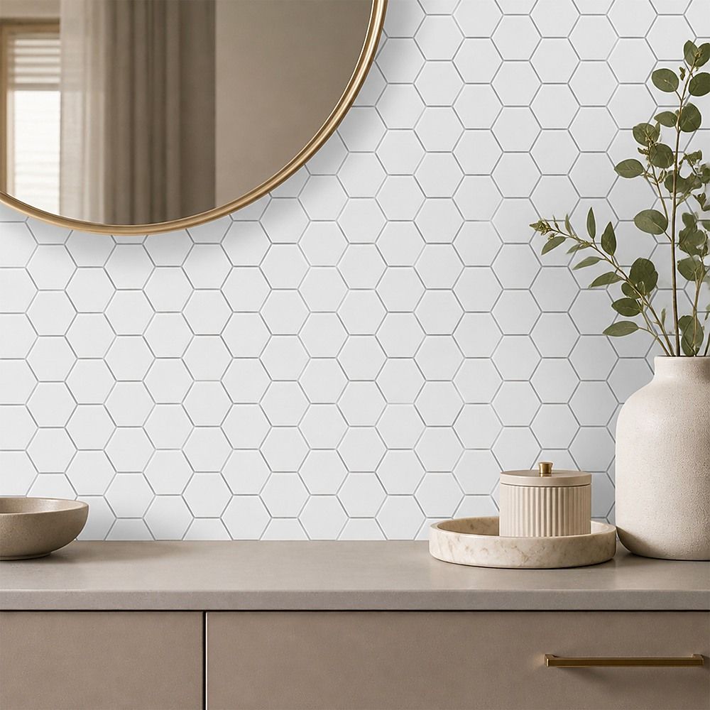 Peel and Stick Wall Tile 3D Hexagon White (30cm x 30cm x 10 sheets)