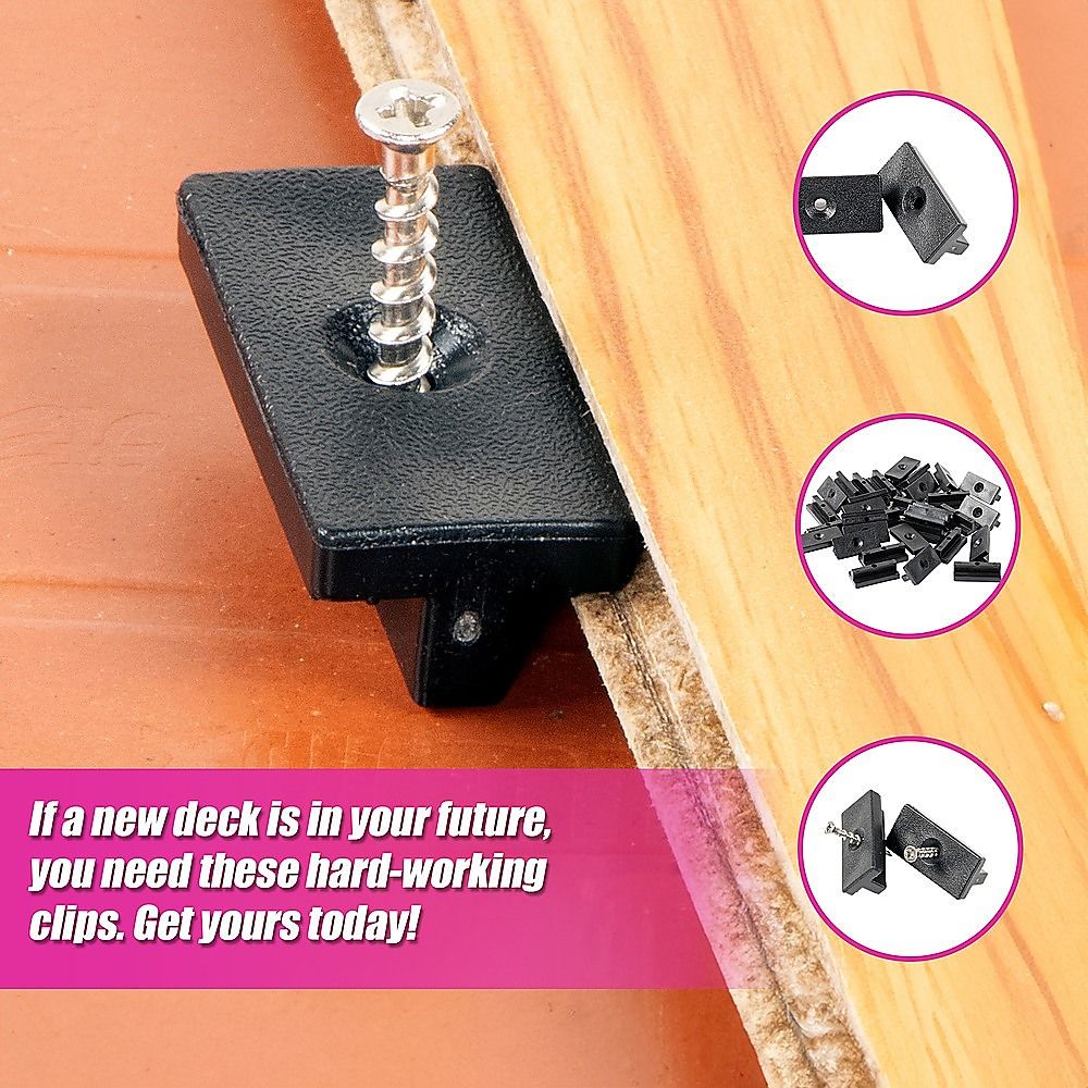 Composite Decking Hidden Fixing Fasteners - 100 Plastic T Clips & Screws