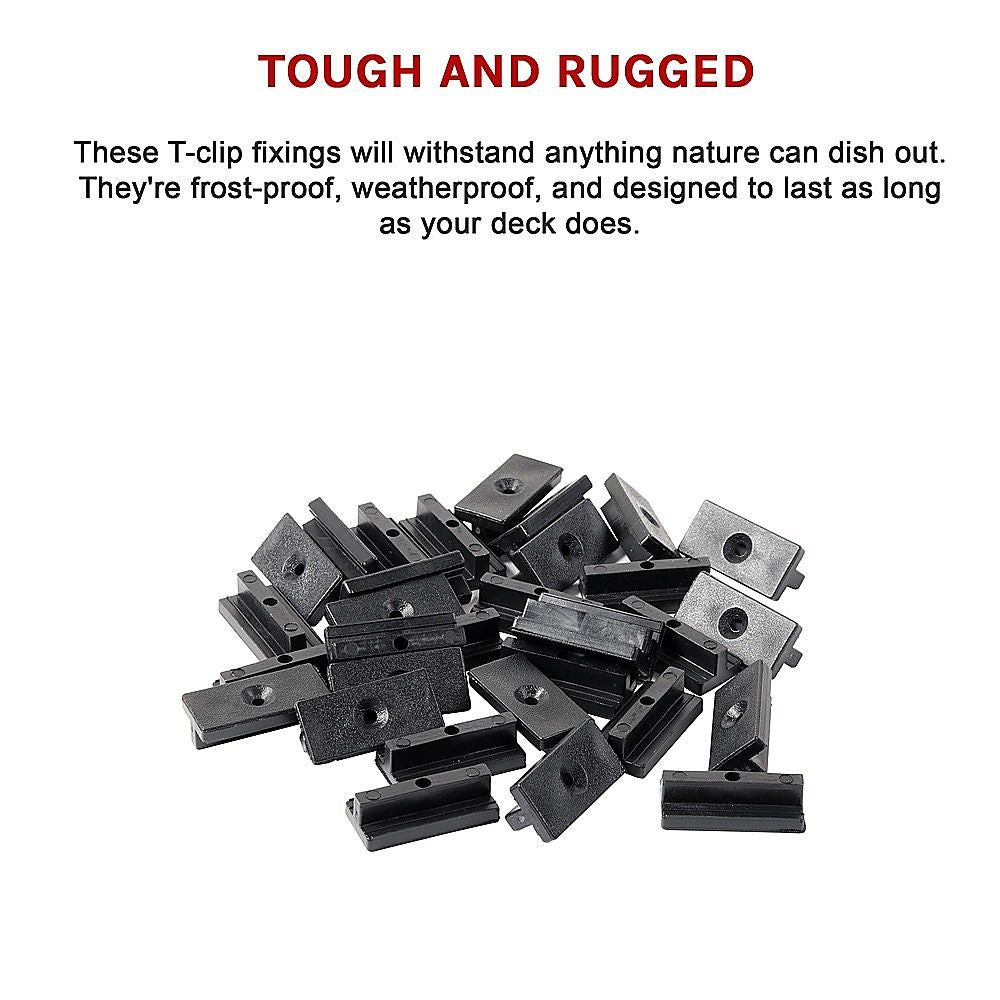 Composite Decking Hidden Fixing Fasteners - 100 Plastic T Clips & Screws