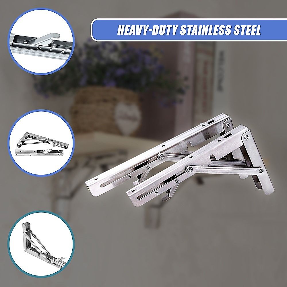 Stainless Steel Folding Table Bracket 2x 10" Heavy Duty 50kg Load