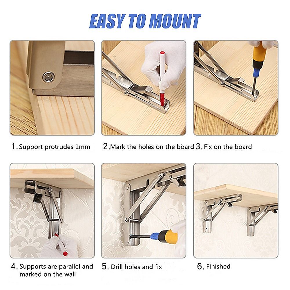 Stainless Steel Folding Table Bracket 2x 10" Heavy Duty 50kg Load