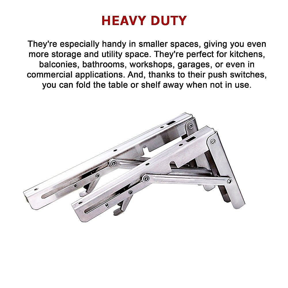 Stainless Steel Folding Table Bracket Shelf Bench 50kg Load Heavy Duty 20" Set of 2