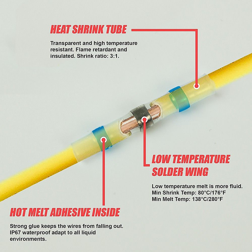 Waterproof Solder Seal Sleeve 250PCS Heat Shrink Butt Wire Connectors & Terminals