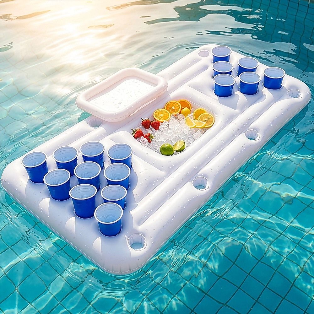 Big PVC Inflatable Beer Pong Raft Floating Pool Party Game Table Lounge Toy