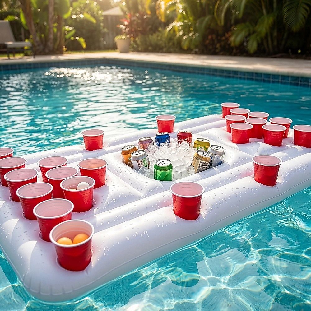 Big PVC Inflatable Beer Pong Raft Floating Pool Party Game Table Lounge Toy