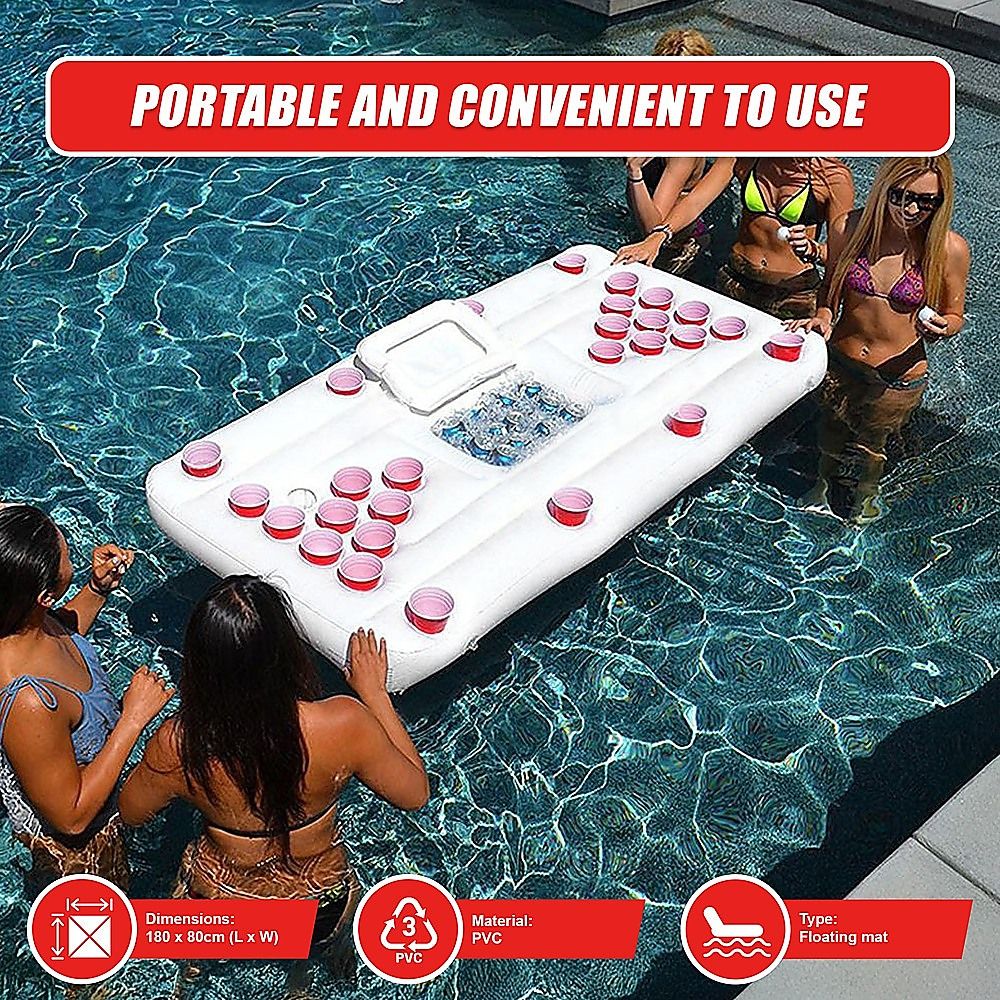Big PVC Inflatable Beer Pong Raft Floating Pool Party Game Table Lounge Toy