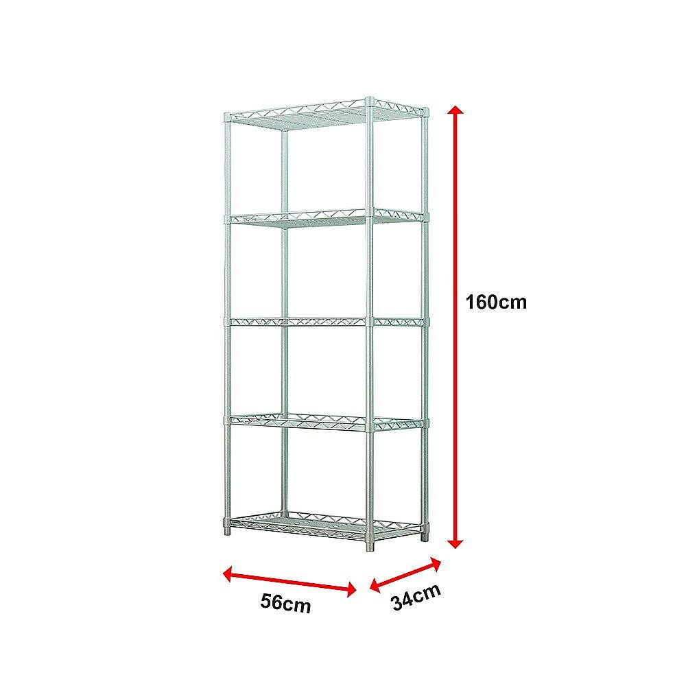 Storage Rack Shelving Wire Shelf 5 Tier Silver Metal