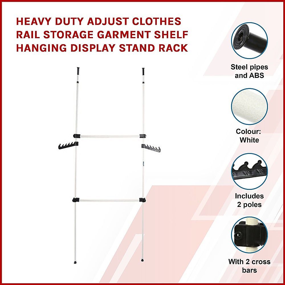 Heavy Duty Adjustable Clothes Rail Storage Garment Shelf Hanging