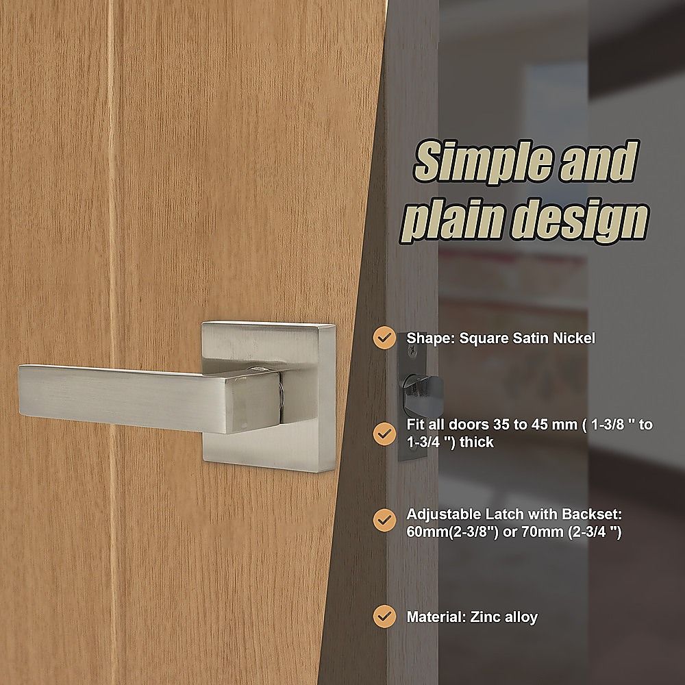 Door Handle Set - Lever Passage Function Square - Satin Nickel