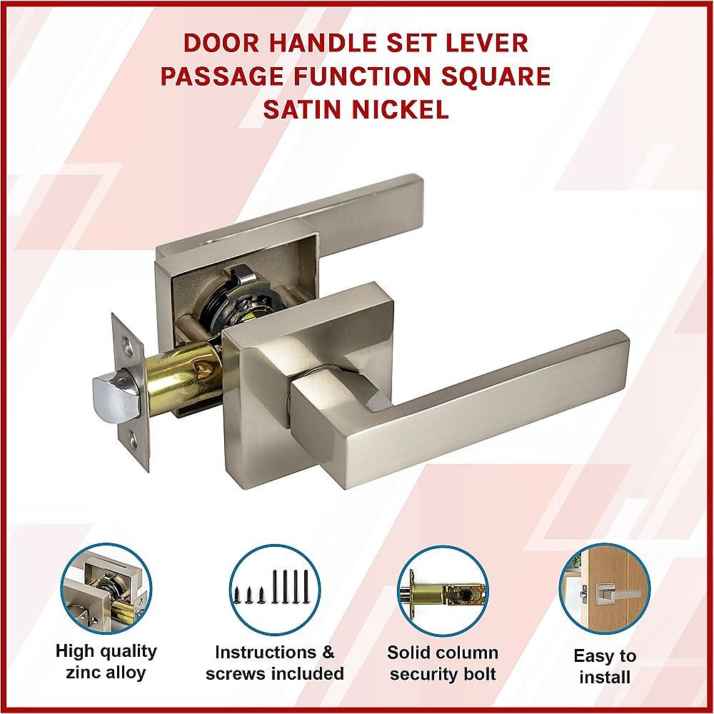 Door Handle Set - Lever Passage Function Square - Satin Nickel