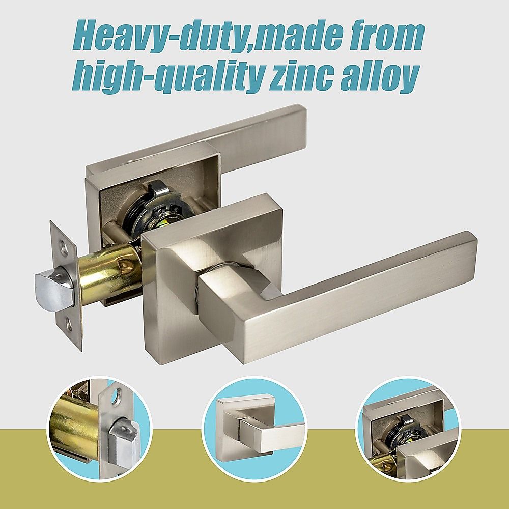 Door Handle Set - Lever Passage Function Square - Satin Nickel