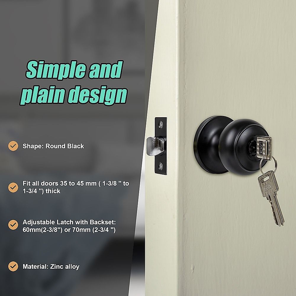 Door Handle Set - Key Lock Function Round - Black
