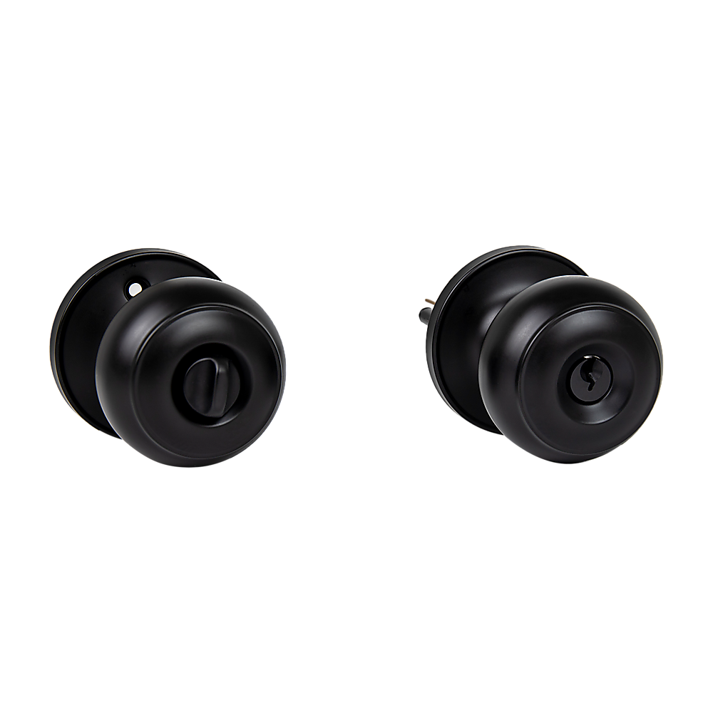 Door Handle Set - Key Lock Function Round - Black