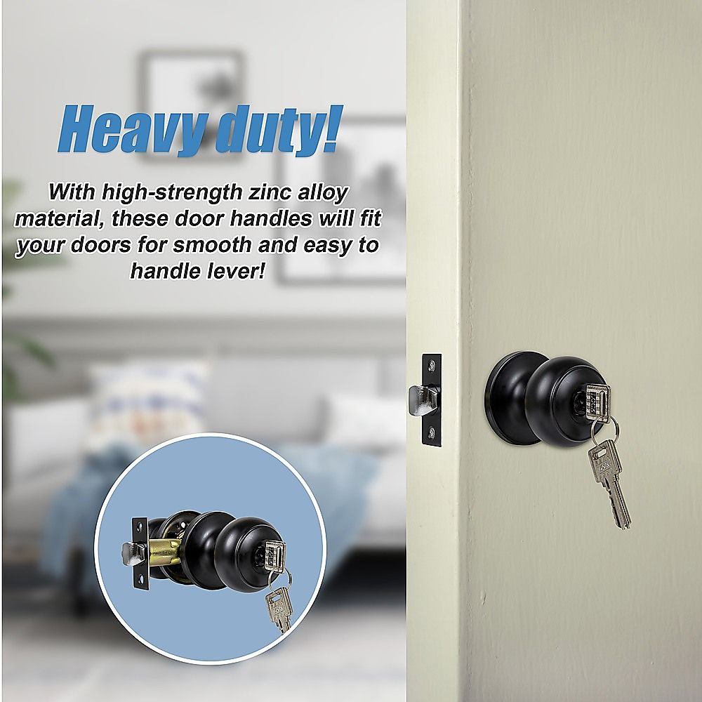 Door Handle Set - Key Lock Function Round - Black