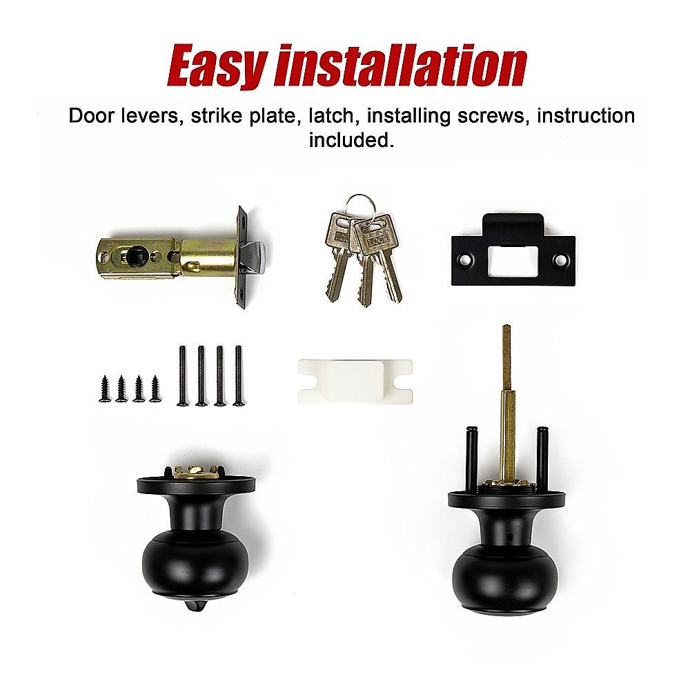 Door Handle Set - Key Lock Function Round - Black