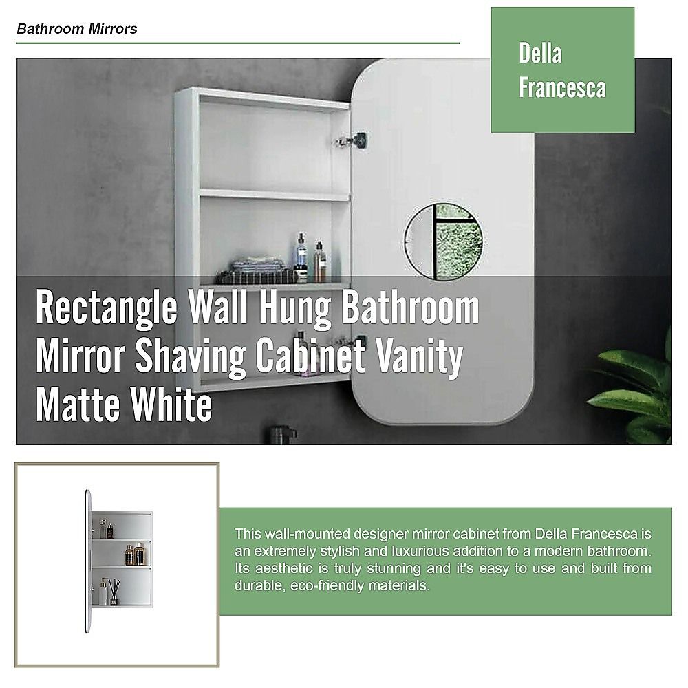 Bathroom Mirror Rectangle Wall Hung Shaving Cabinet Vanity - Matte White
