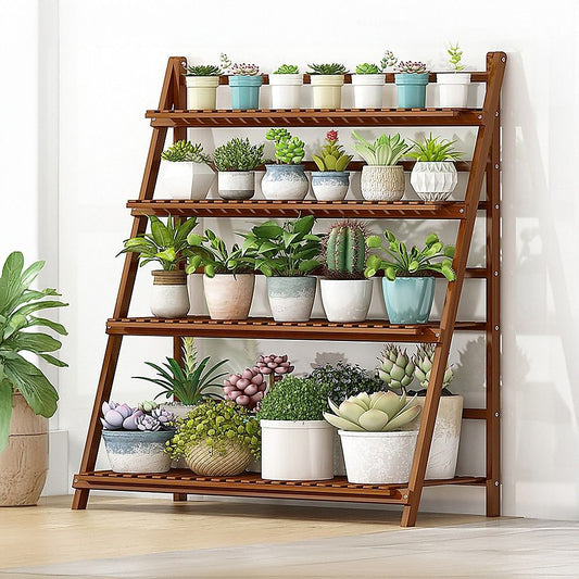 Plant Stand Outdoor Indoor Garden Shelf - Wood Bamboo Folding 100CM Length