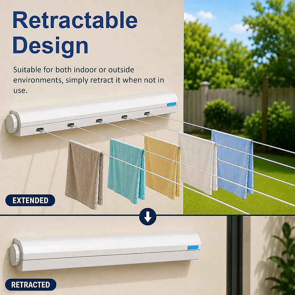 Retracting Clothesline 6 Line 39m Hanging Space Hanger