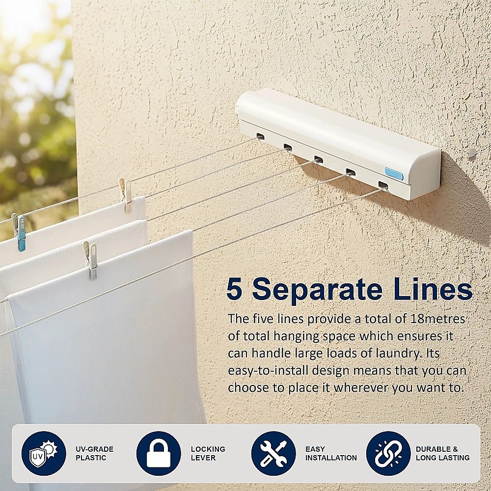 Retracting Clothesline 6 Line 39m Hanging Space Hanger
