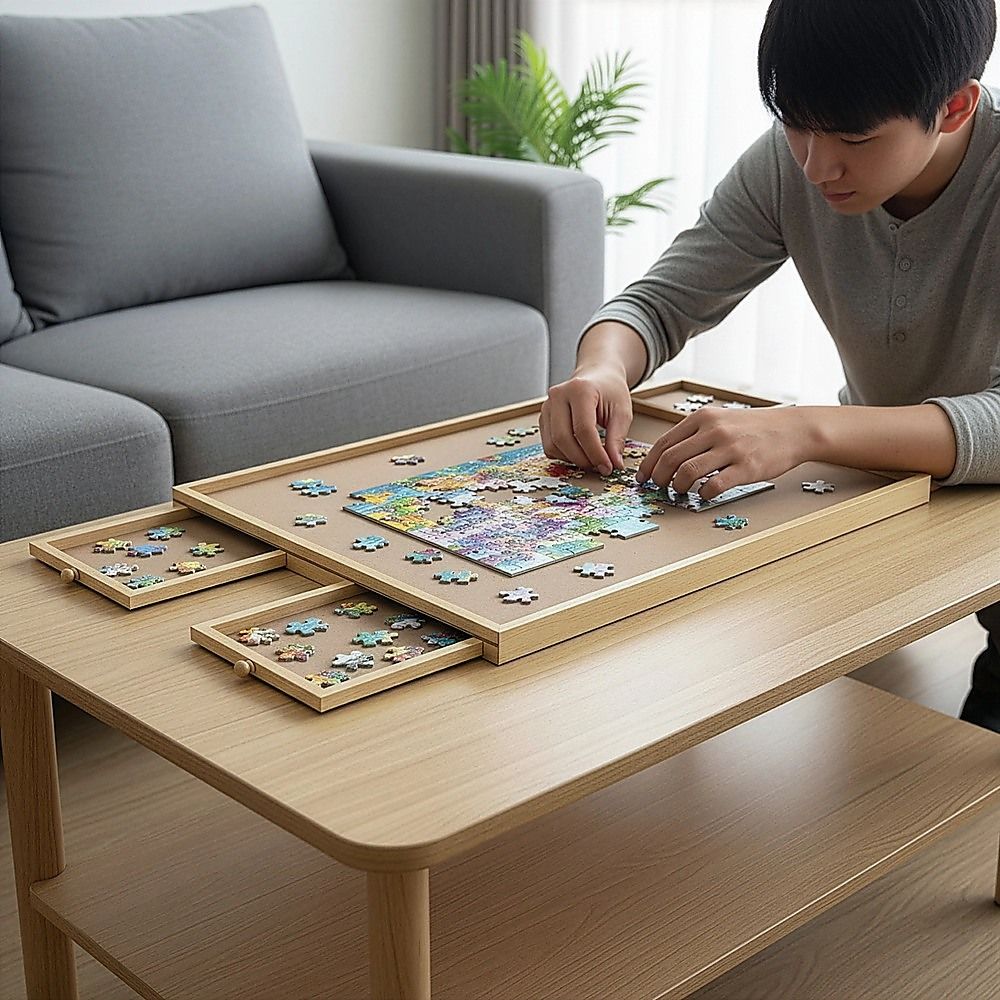 Jigsaw Puzzle Table Board Wooden Storage Tray for Adults and Kids