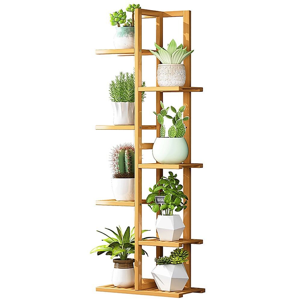 Bamboo Plant Stand 6 Tiers Vertical - Staged Flower Shelf Rack for Outdoor Garden