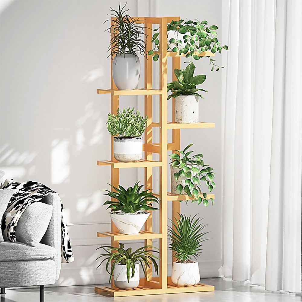 Bamboo Plant Stand 6 Tiers Vertical - Staged Flower Shelf Rack for Outdoor Garden