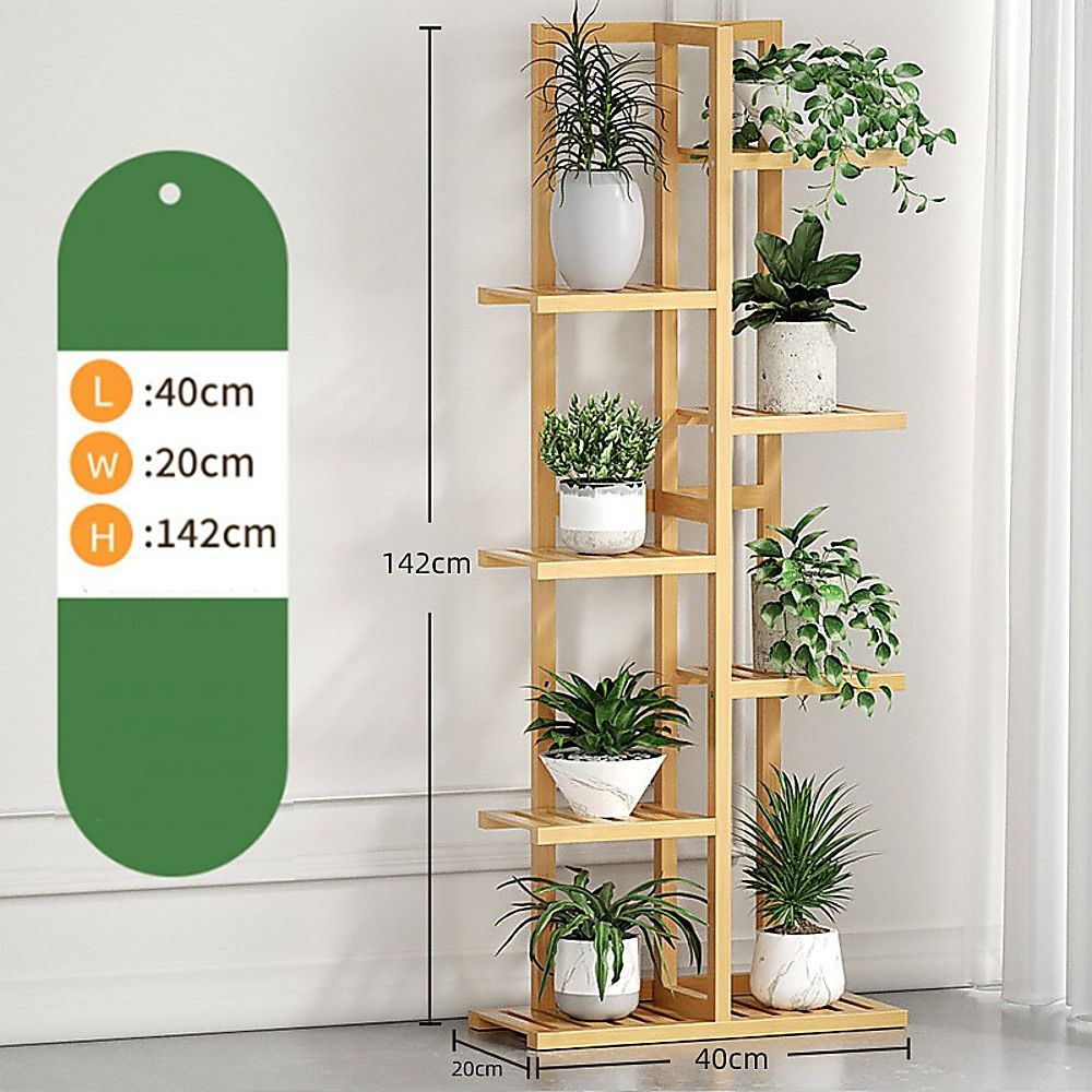 Bamboo Plant Stand 6 Tiers Vertical - Staged Flower Shelf Rack for Outdoor Garden