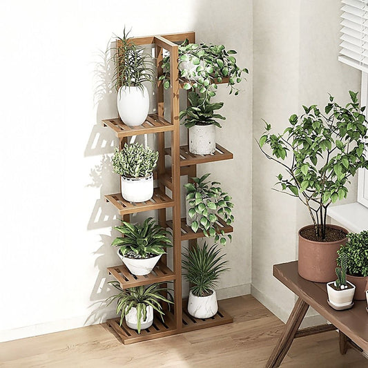 Bamboo Plant Stand 6 Tiers Vertical - Staged Flower Shelf Rack for Outdoor Garden