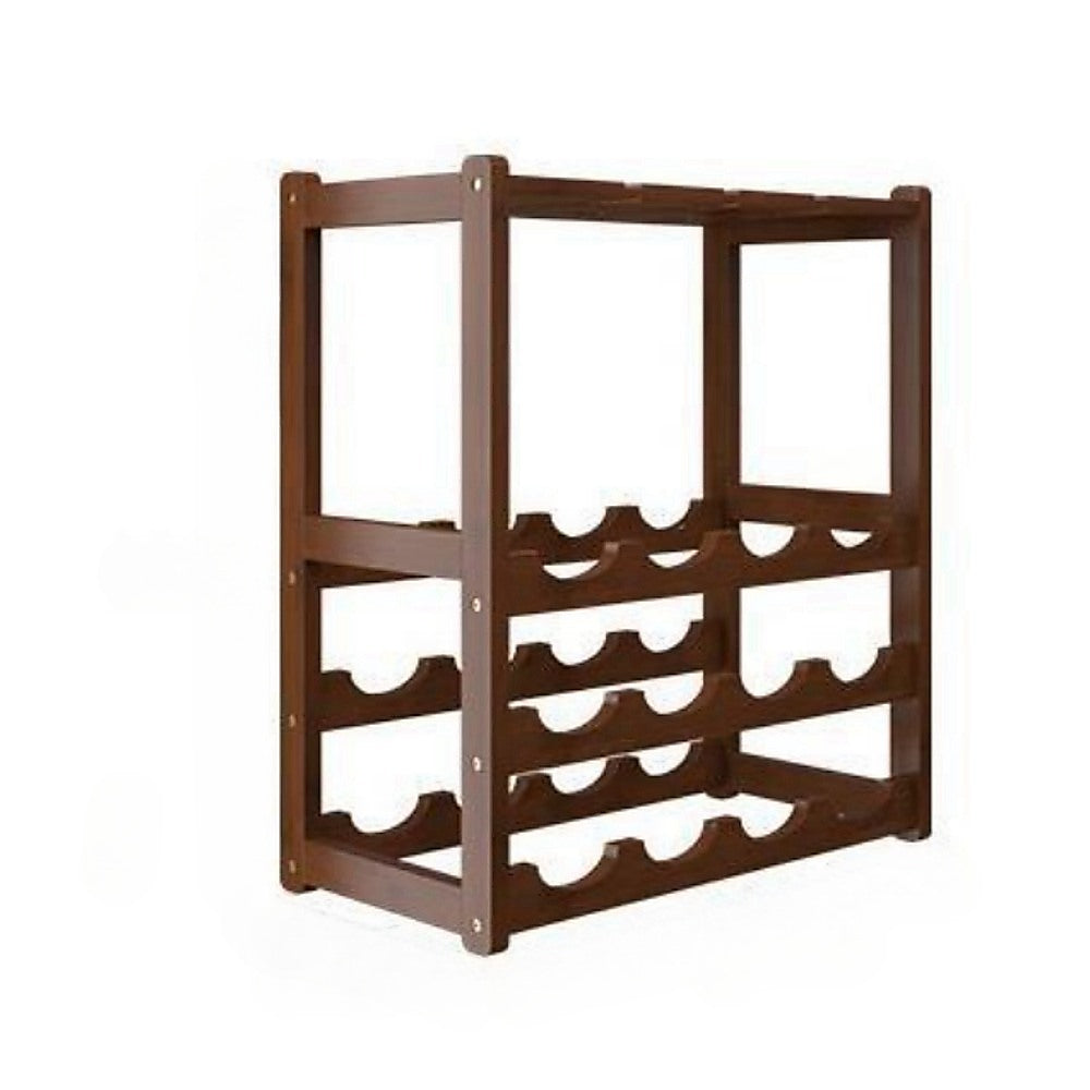 Wine Rack Free Standing 15 Bottles with 6 Glasses Holder Bamboo Wine Storage