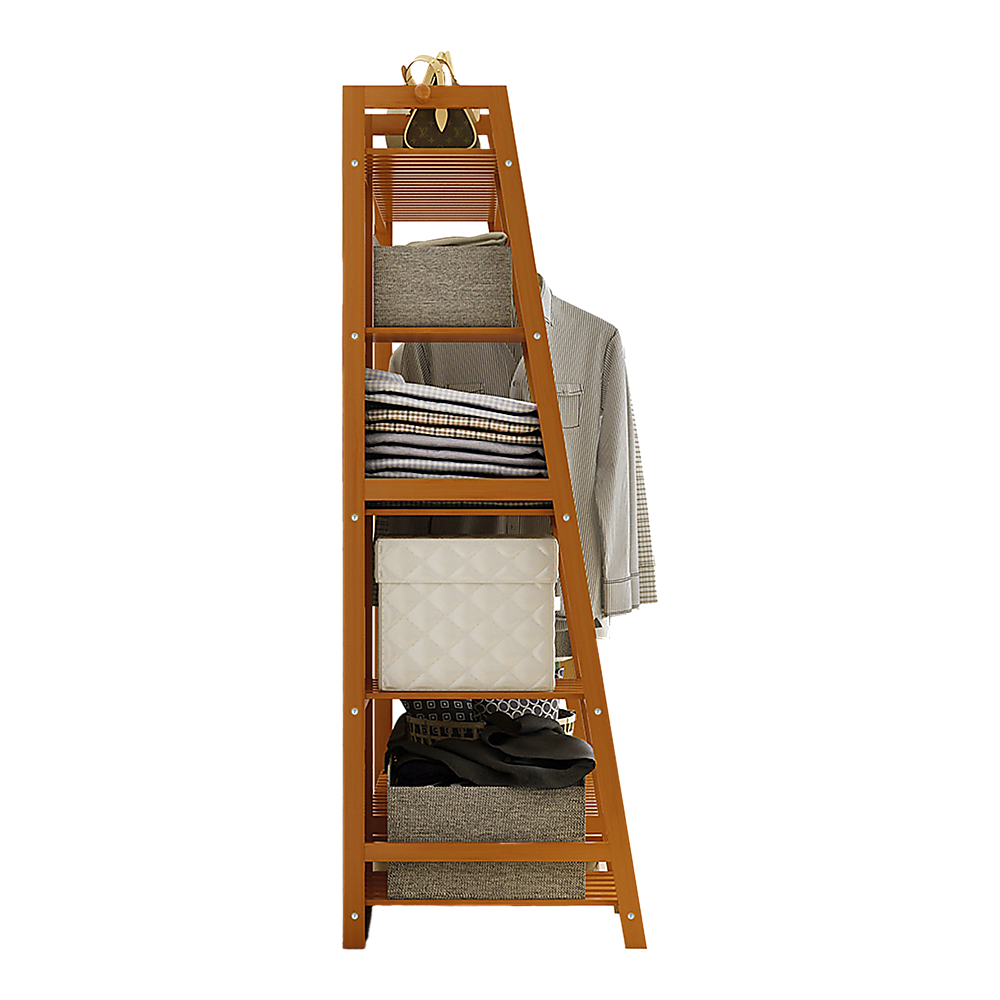 Portable Clothes Rack Coat Garment Stand - Bamboo Rail Hanger Airer Closet