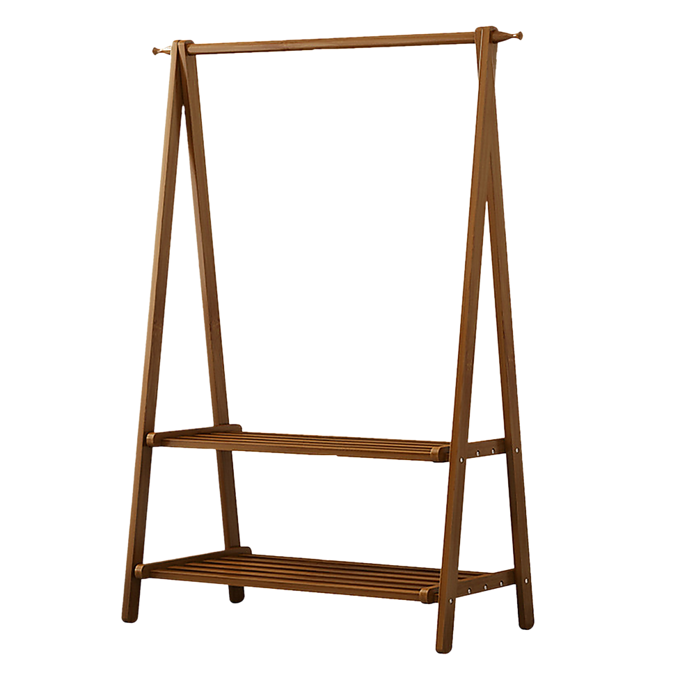 Portable Clothes Rack Coat Garment Stand - Bamboo Rail Hanger Airer Closet