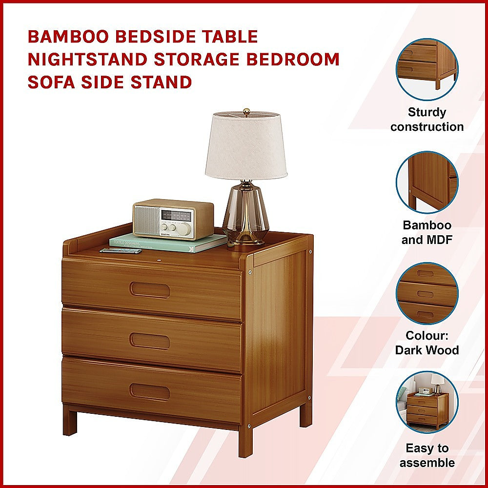 Bamboo Bedside Table Nightstand Storage for Bedroom Sofa Side Stand