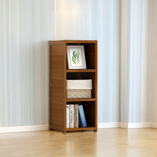 Bamboo Adjustable Shelf Bookcase Display Storage Rack Stand for Living Room and Bedroom