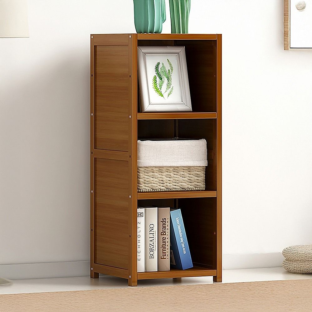Bamboo Adjustable Shelf Bookcase Display Storage Rack Stand for Living Room and Bedroom