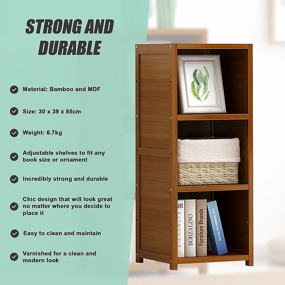 Bamboo Adjustable Shelf Bookcase Display Storage Rack Stand for Living Room and Bedroom
