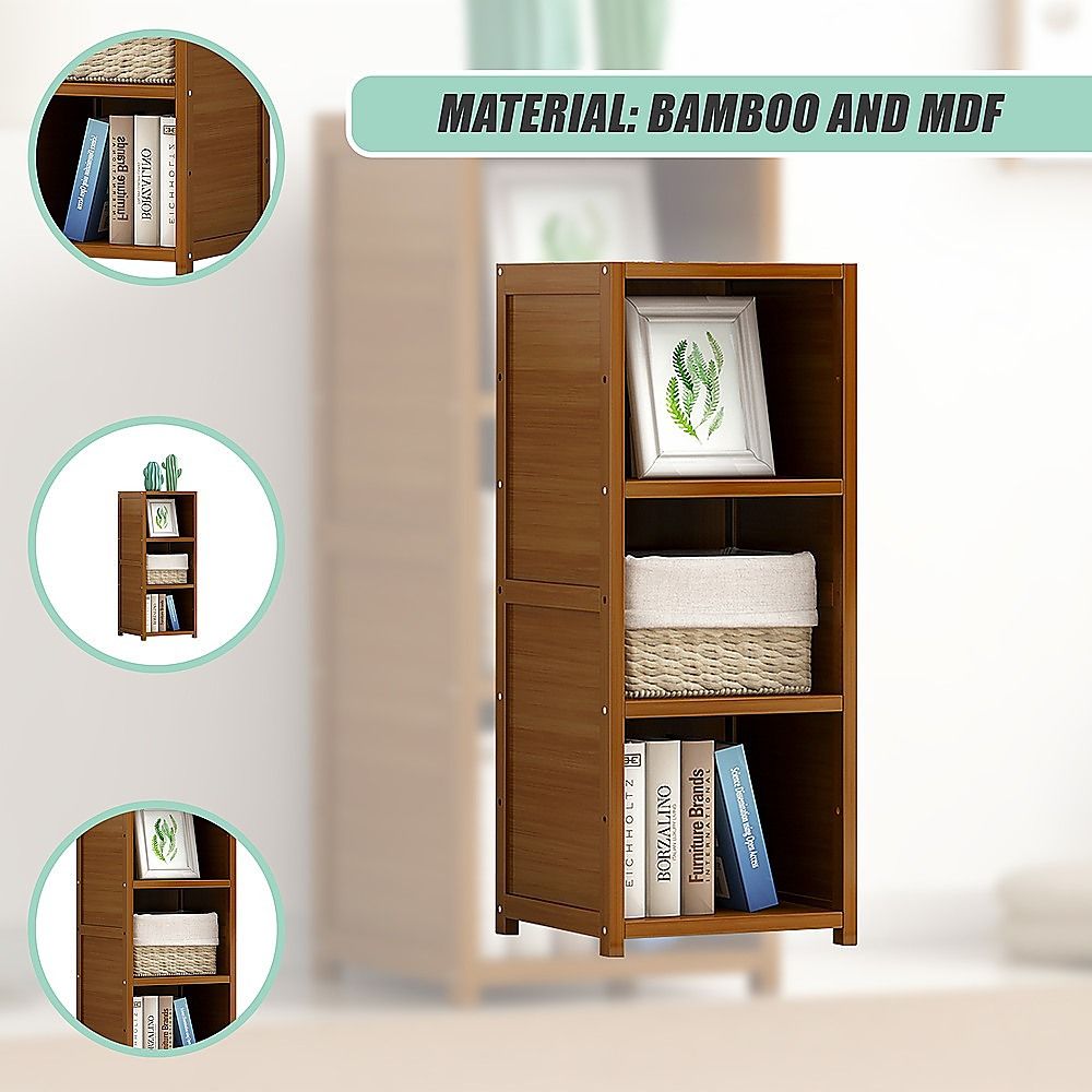 Bamboo Adjustable Shelf Bookcase Display Storage Rack Stand for Living Room and Bedroom