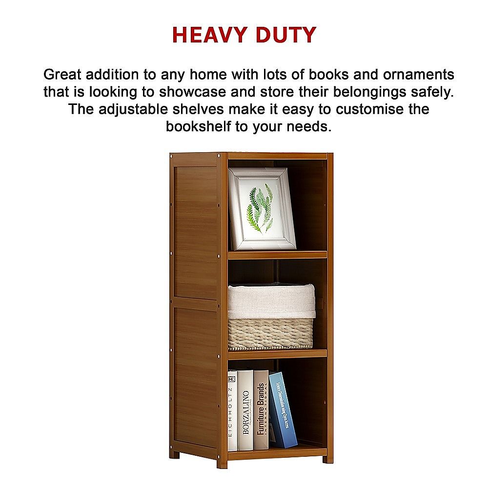 Bamboo Adjustable Shelf Bookcase Display Storage Rack Stand for Living Room and Bedroom