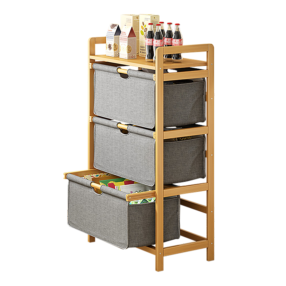 Bamboo Shelf with Storage Hamper - Wooden Bamboo Removable Bags