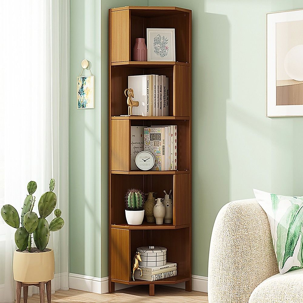Industrial Corner Bookcase 5-Shelf Bookshelf Display Storage Stand